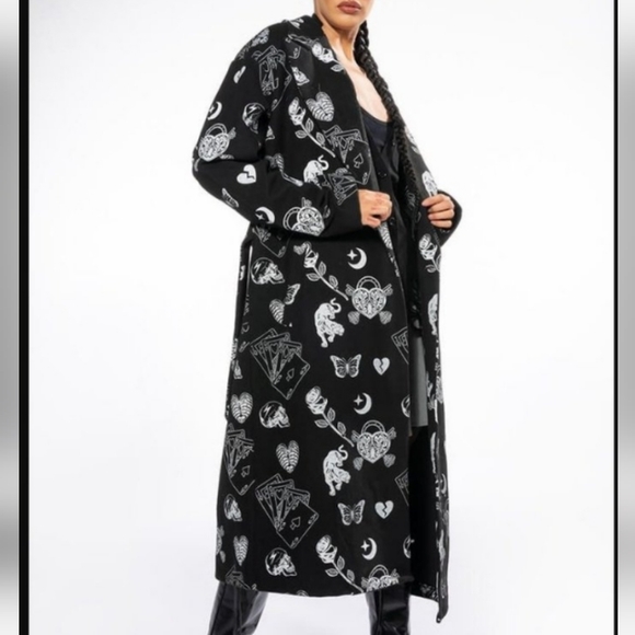 EYE-CATCHING Tattoo Lover Trench Coat, UNOPENED, size Medium/large - Picture 2 of 9